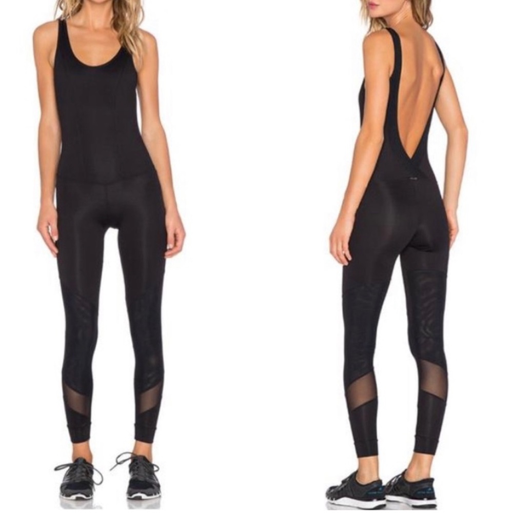 Koral Vector black compression mesh panel, low back athletic jumpsuit black sz S